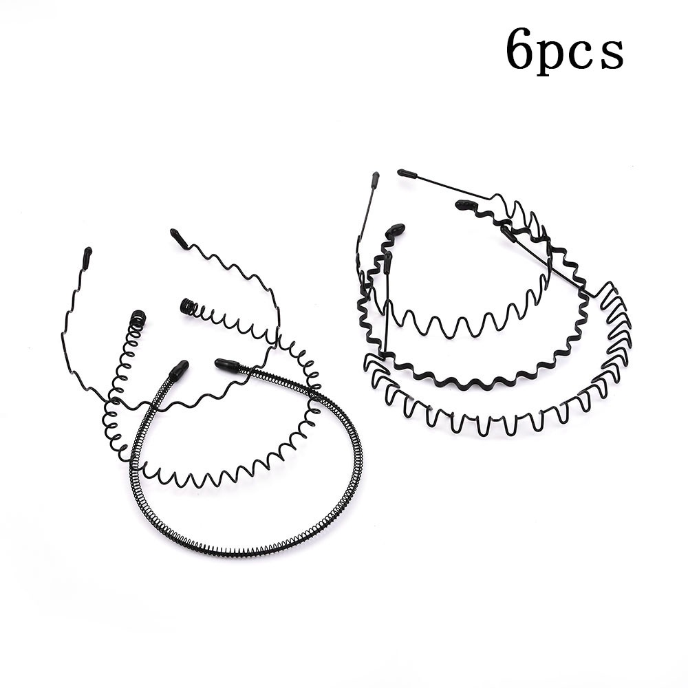 Set 6 Băng Đô Kim Loại Màu Đen Gợn Sóng Phong Cách Thể Thao Cho Nam Và Nữ