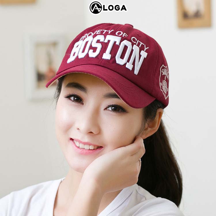 Nón lưỡi trai nữ thời trang nón kết kaki đẹp cao cấp thêu chữ Boston M032