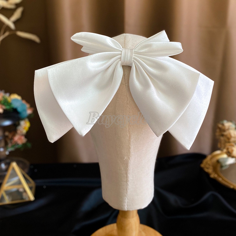 Kẹp Tóc Nơ Satin Trắng Thời Trang Cô Dâu