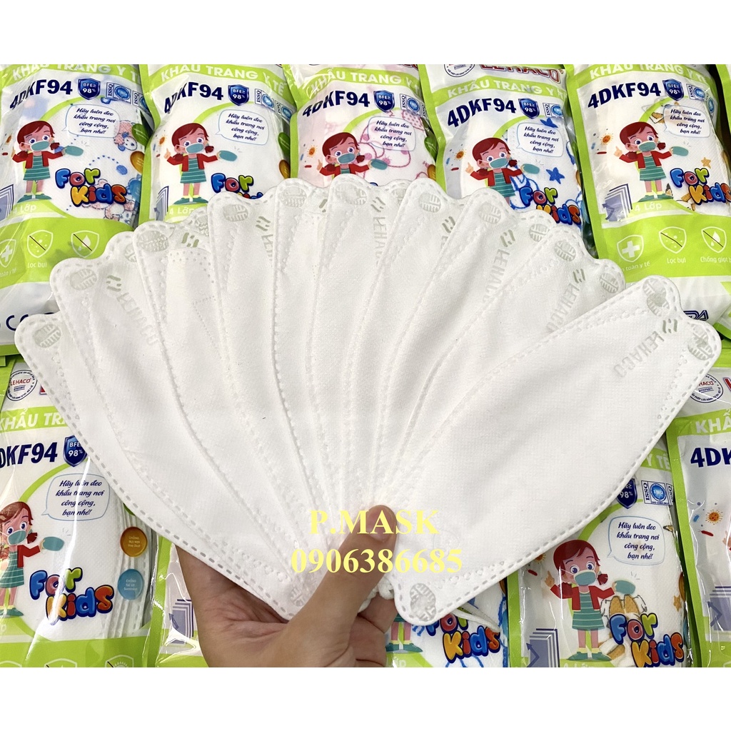 Khẩu trang KF94 KIDS LEHACO kháng khuẩn 10 cái/ hộp - Khẩu trang LEHACO 4D in hình cho bé đáng yêu 4 lớp