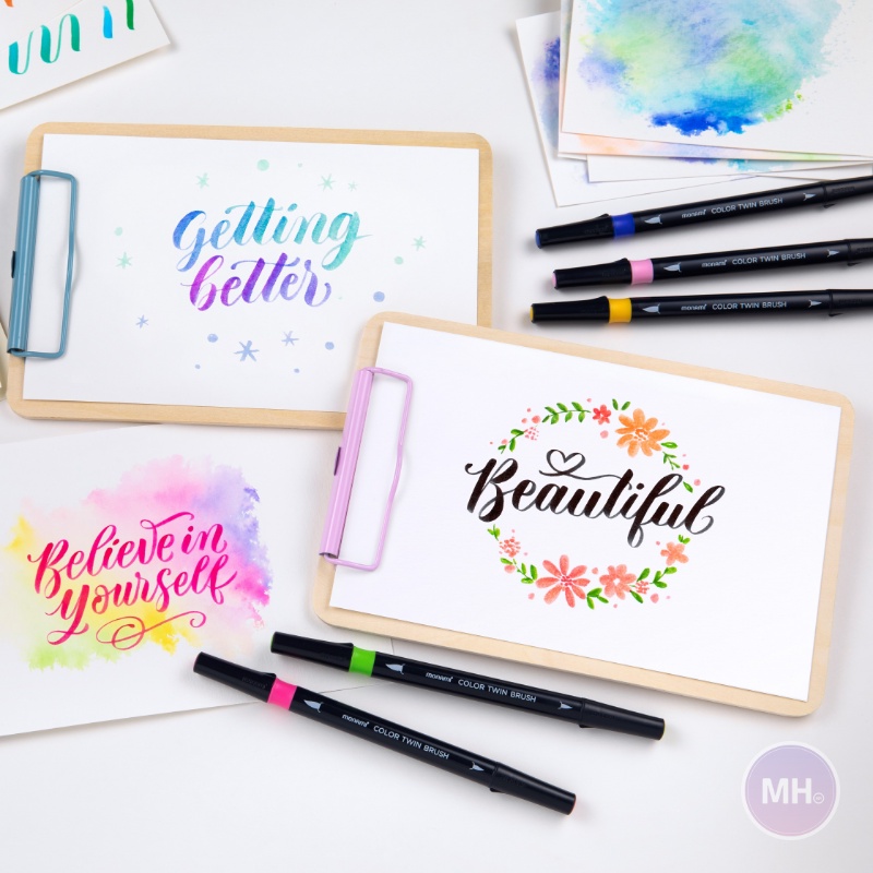 Monami Color twin brush pen Set / 6 Color / Calligraphy pen set