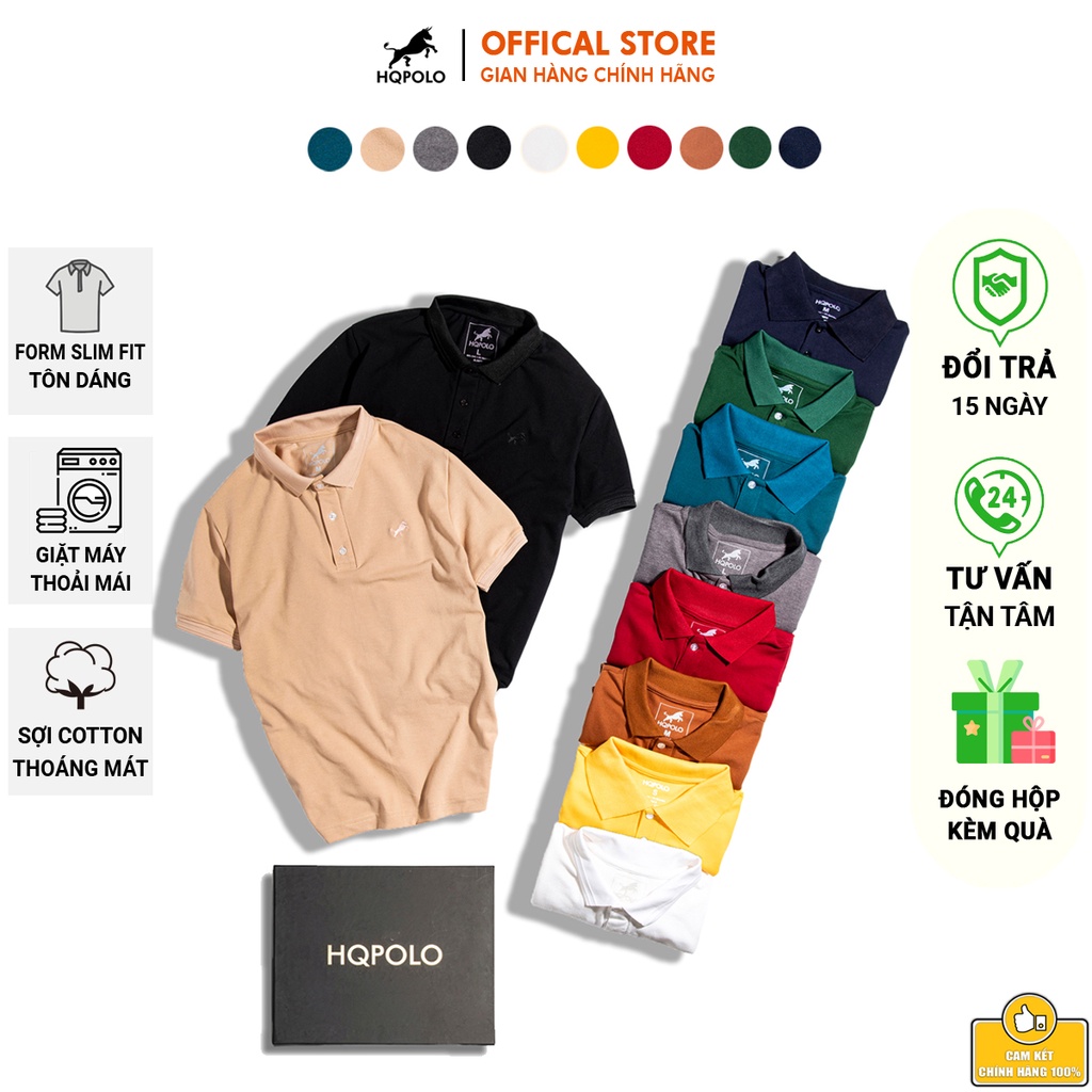 Áo Polo Nam cộc tay cổ bẻ BASIC vải cá sấu Cotton CVC mềm mịn, thoáng mát, Tự tin Tôn dáng, 10 màu phong cách - HQPOLO