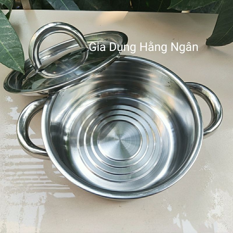 Xoong / Nồi inox 2 quai 18cm dày - Nồi dùng bếp từ, bếp ga