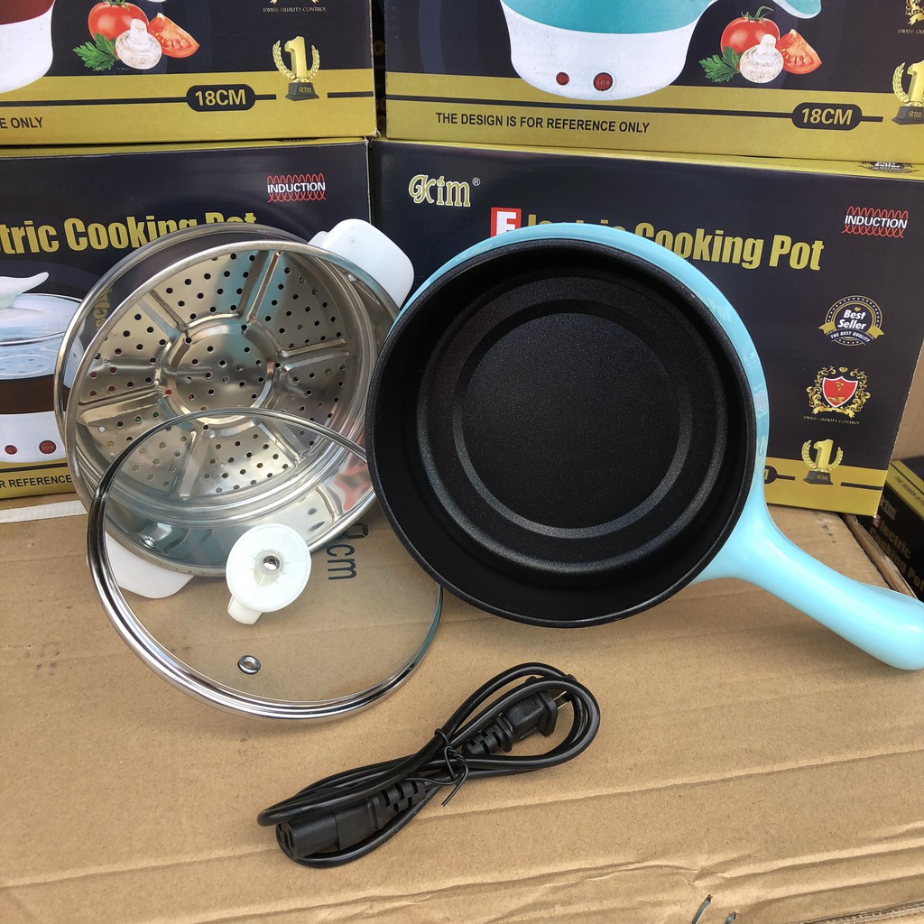 Nồi Lẩu Mini Đa Năng 18cm Chống Dính + Kèm Giá Hấp có thể Chiên, Xào