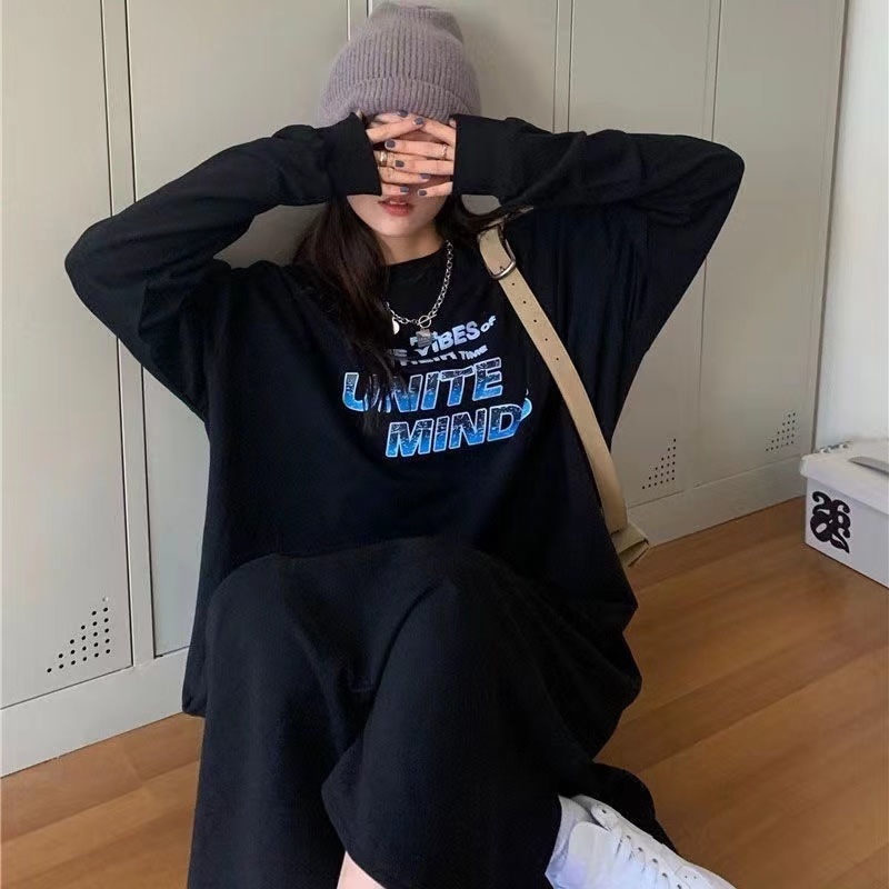 Đầm Nỉ Nữ Dài Tay Cổ Tròn Form Dài Rộng Thời Trang Hàn