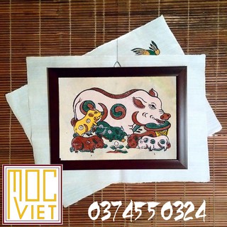 Tranh Đông Hồ Lợn Đàn - 26x36 cm - Tranh Khung
