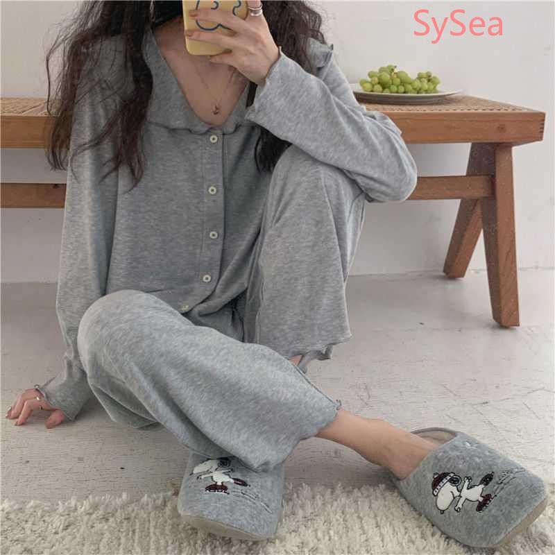 Bộ Đồ Ngủ Tay Dài Phong Cách Hàn Quốc Thời Trang Mùa Thu Dành Cho Nữ