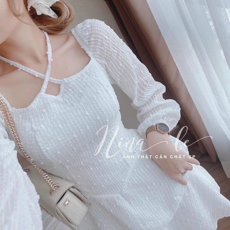 Đầm Váy Nữ Dáng Xòe Mini Dự Tiệc Cưới, Dạo Phố Thiết Cổ Yếm Phân Tầng Sang Chảnh (HÀNG SHOP) Thời Trang Xm Minh Phúc