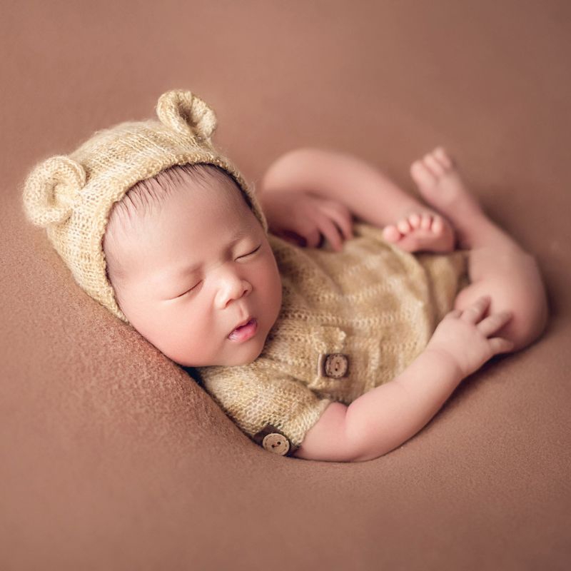 Mary☆2 Pcs/set Cute Handmade Baby Knit Bonnet Hat Jumpsuit Set Newborn Shower Gift