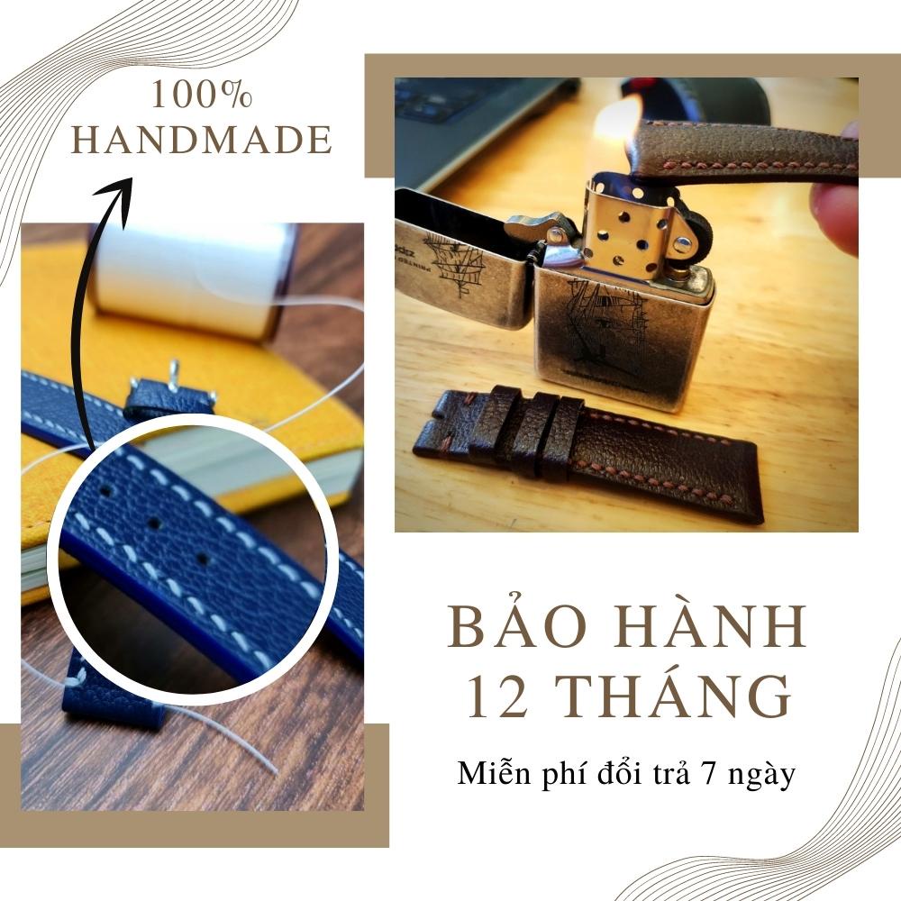 Dây da đồng hồ Vnstrap 18mm 20mm 22mm handmade da bò đeo gia xịn cao cấp đẹp giá rẻ màu xanh M12