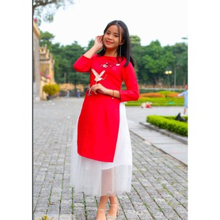 Áo dài cách tân hạc cành đào bé gái