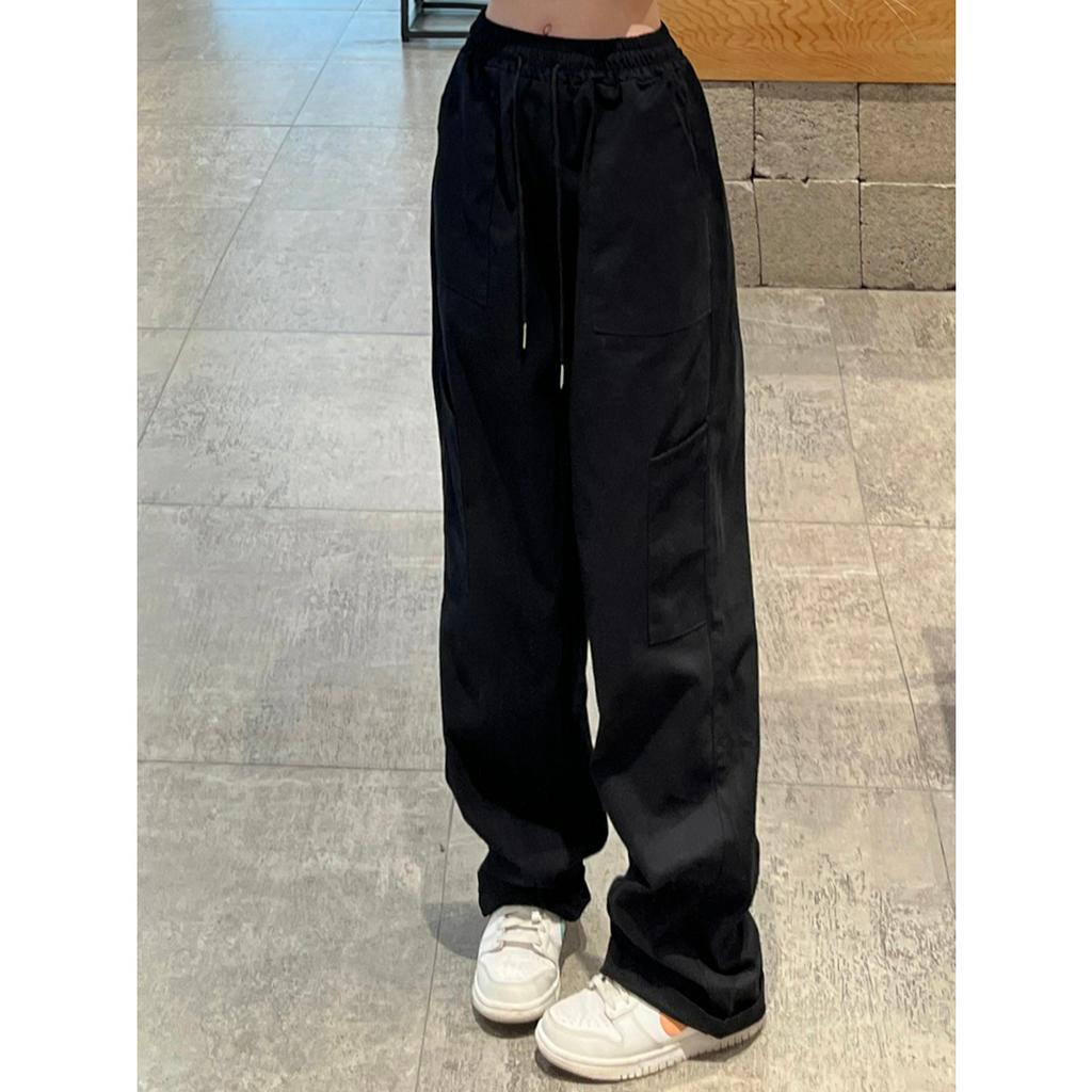 Ethelgirl Quần Dài Lưng Cao Ống Rộng Phối Túi Với 3 Màu Thời Trang Hàn Quốc Cho Nữ