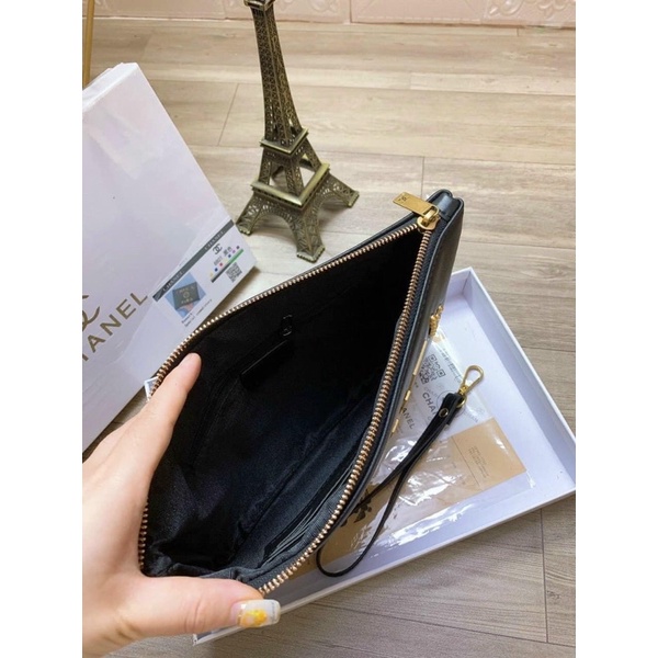 Clutch cầm tay nam nữ da mềm logo đồng nổi fullbox