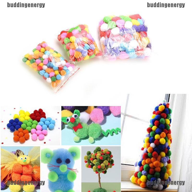 Set 100 quả pompom 10mm 20mm 30mm 40mm nhiều màu làm thủ công trang trí đa năng