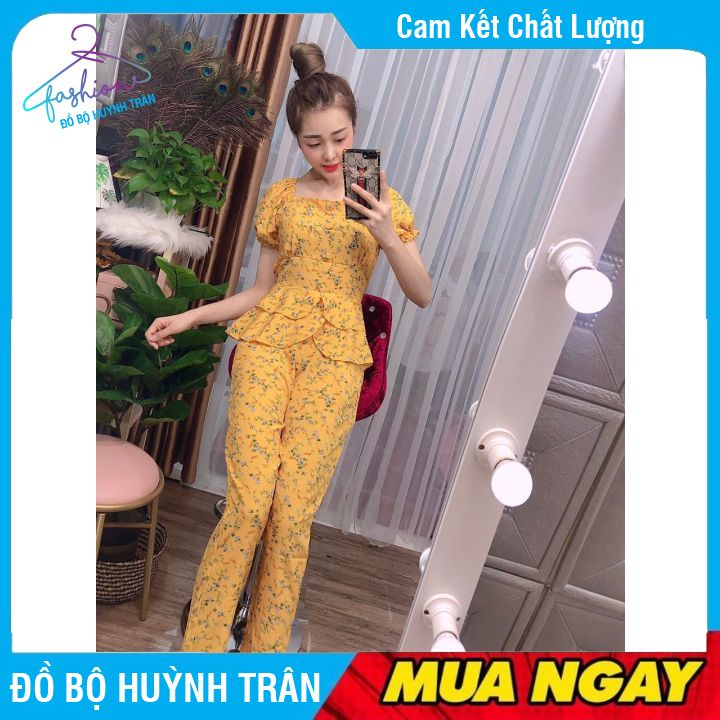Đồ Bộ Quần Dài Tay Ngắn Mặc Nhà Chất Lụa Họa Tiết Hoa Nhí