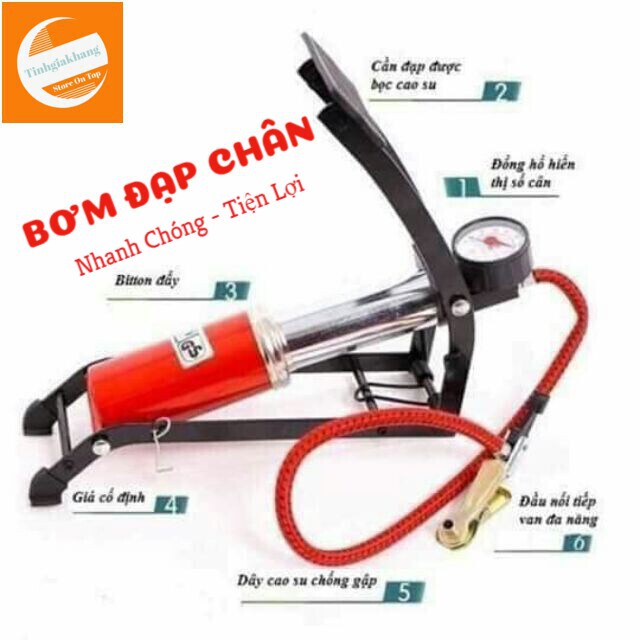 Bơm Đạp Chân mini 1 Piston Gấp Gọn Tiện Dụng Dễ Dàng Mang Theo, Bơm ô tô, Bơm xe máy, Rất Tiện Lợi