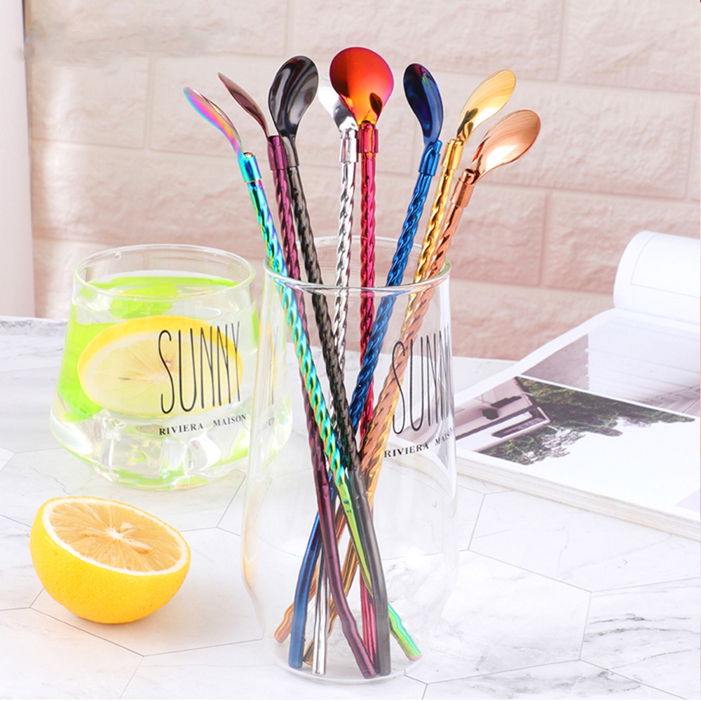 Bar Tea Party Metal Bent Filter Reusable Straws Spoon