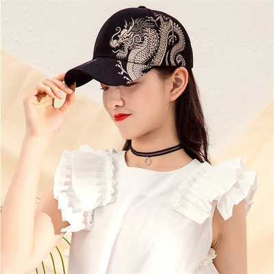 Mũ lưỡi trai cotton in hình rồng Trung Hoa thời trang có thể điều chỉnh cho nam nữ