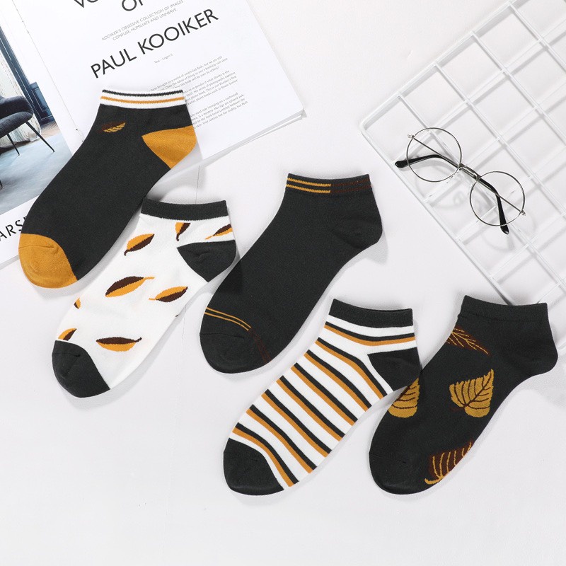 Set Vớ Tất cổ Ngắn Vàng Unisex Cotton Họa Tiết Phong cách Nhật Hàn Hot Trend Ulzzang Tất Ngắn Cổ Nam nữ Thời trang