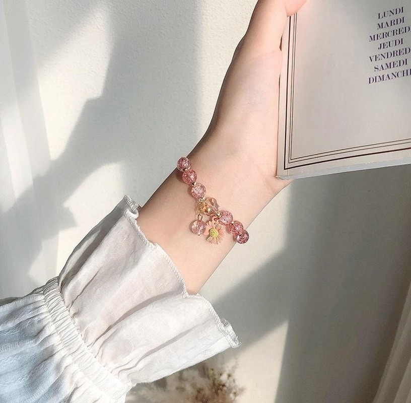 Vòng tay chuỗi hạt pha lê hình hoa cúc hướng dương màu kẹo nhỏ co giãn thời trang cho nữ
