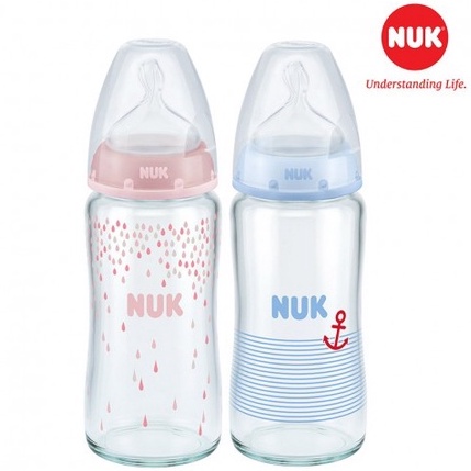 Bình sữa NUK thủy tinh cao cấp 240ml núm ti chỉnh nha Silicone S1 - M