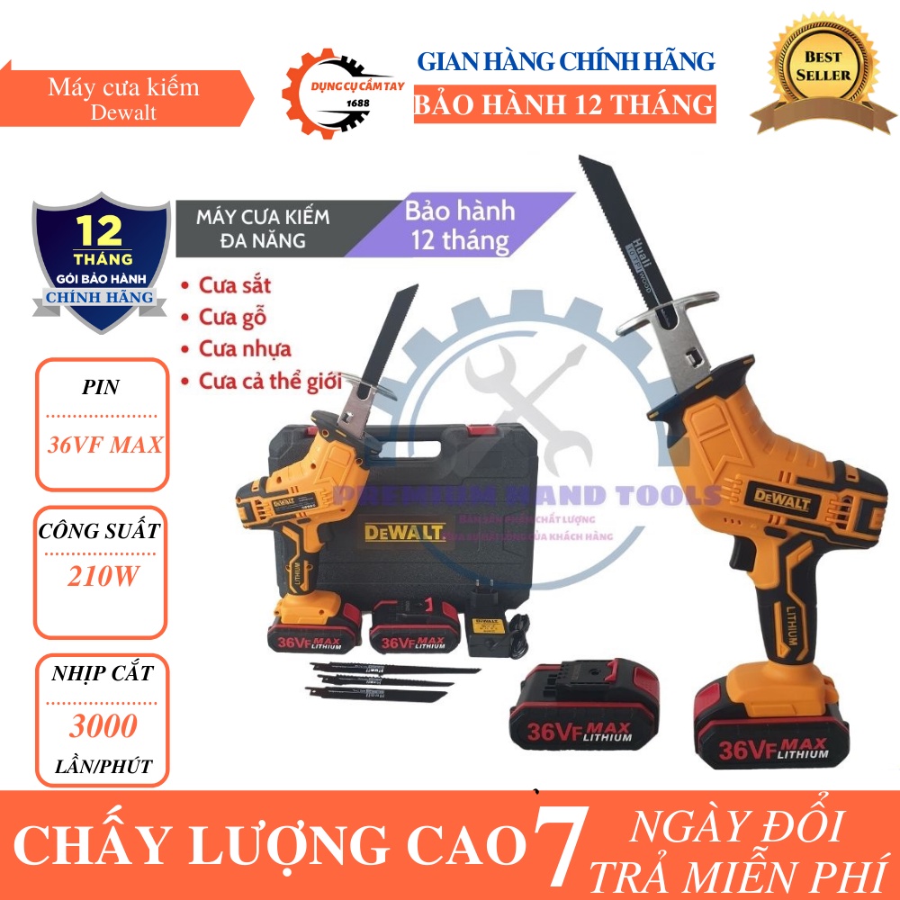 Máy cưa đa năng Dewalt 36V - Máy cưa kiếm dùng pin cắt cây, cắt ống nhựa, cắt sắt tặng kèm 4 lưỡi cưa cao cấp