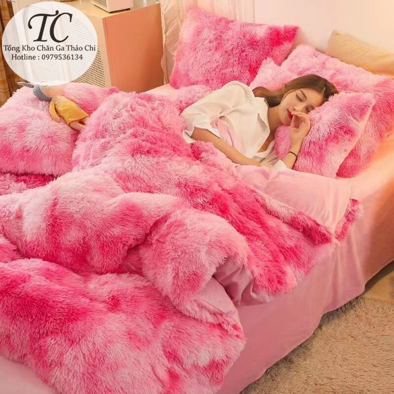 Bộ Chăn Ga Gối Nỉ Lông Tim 5 Món Mềm Mịn- Sang Chảnh- Siêu Hot