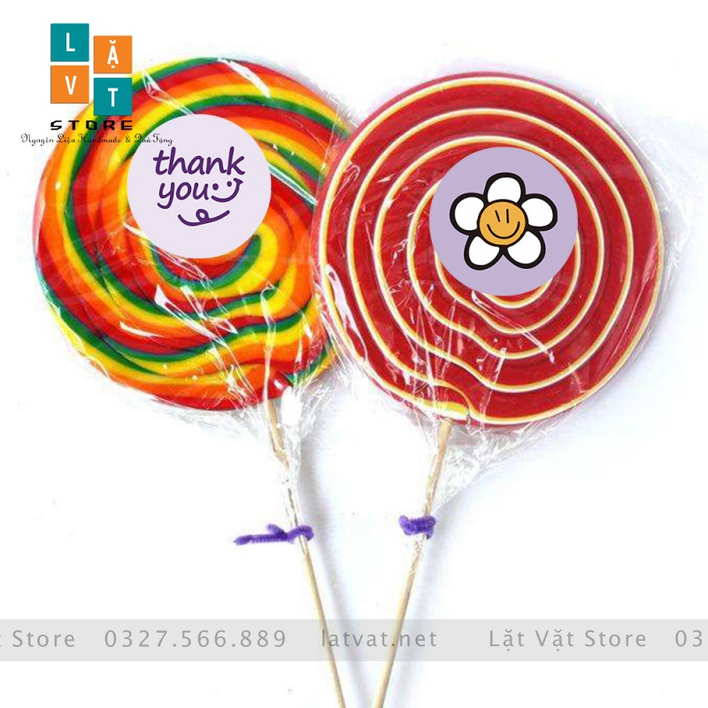 Tem tròn decal hoạt hình ngộ nghĩnh vui nhộn gián sản phẩm trang trí, tri ân cảm ơn khách hàng, thank you