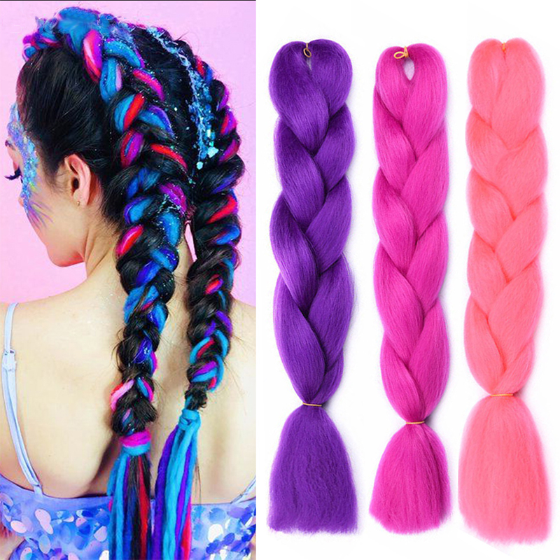 Bím tóc giả 24 inch màu hồng / đen chất lượng cao cho nữ