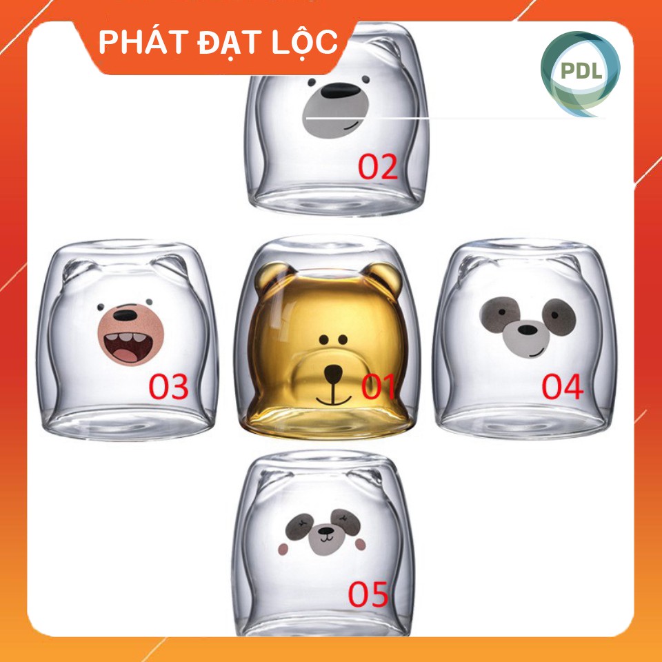 Ly Cách Nhiệt Thủy Tinh 2 Lớp Hình Mặt Gấu Ngộ Nghĩnh - Phát Đạt Lộc - được làm bằng thủy tinh cao cấp