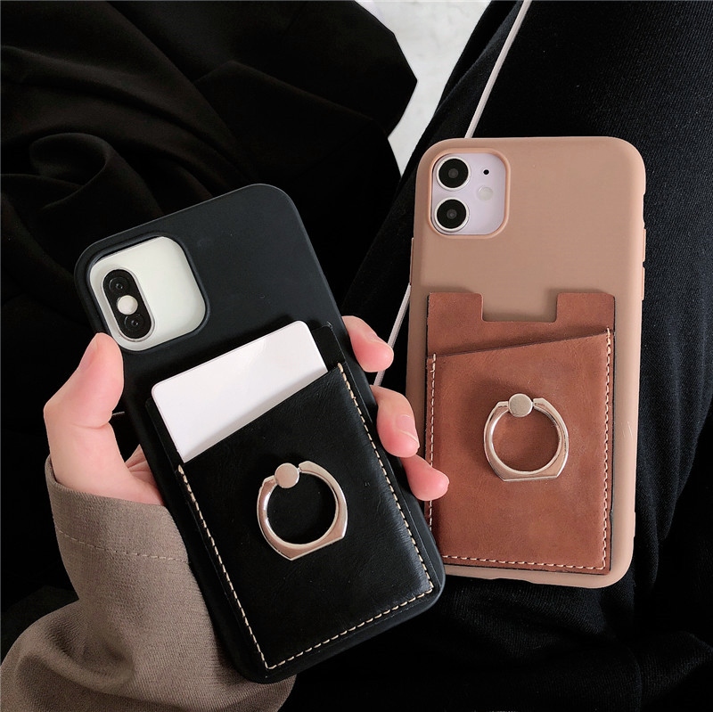 Card case   for iphone 11 11pro 12 12pro 12promax 8 8plus 7p xsmax xr xs x se2020 6s 6plus 5 5s phone case smart cover   silicone soft shell Bracket with ring