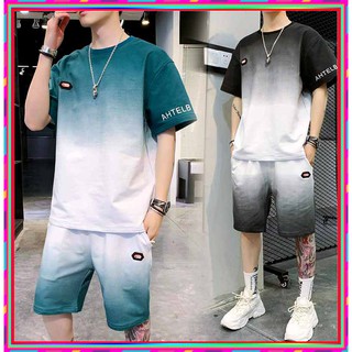 Quần áo thể thao đồ bộ nam mặc nhà mùa hè thun lạnh/Bộ Thể Thao Nam Thun Lạnh Vải loang màu Cổ Tròn 4 Chiều, Cho Mùa Hè 