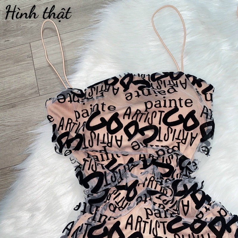 Đầm dây kiểu họa tiết chất lưới có khoá kéo | BigBuy360 - bigbuy360.vn