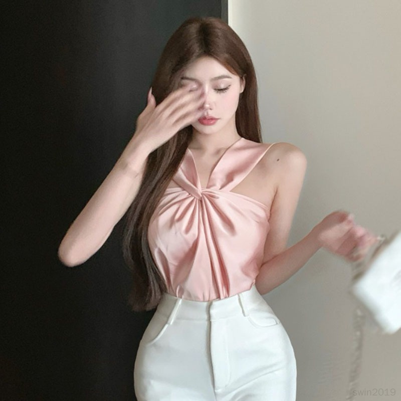 Áo Hai Dây Sát Nách Vải Satin Thời Trang Hàn Quốc Cho Nữ