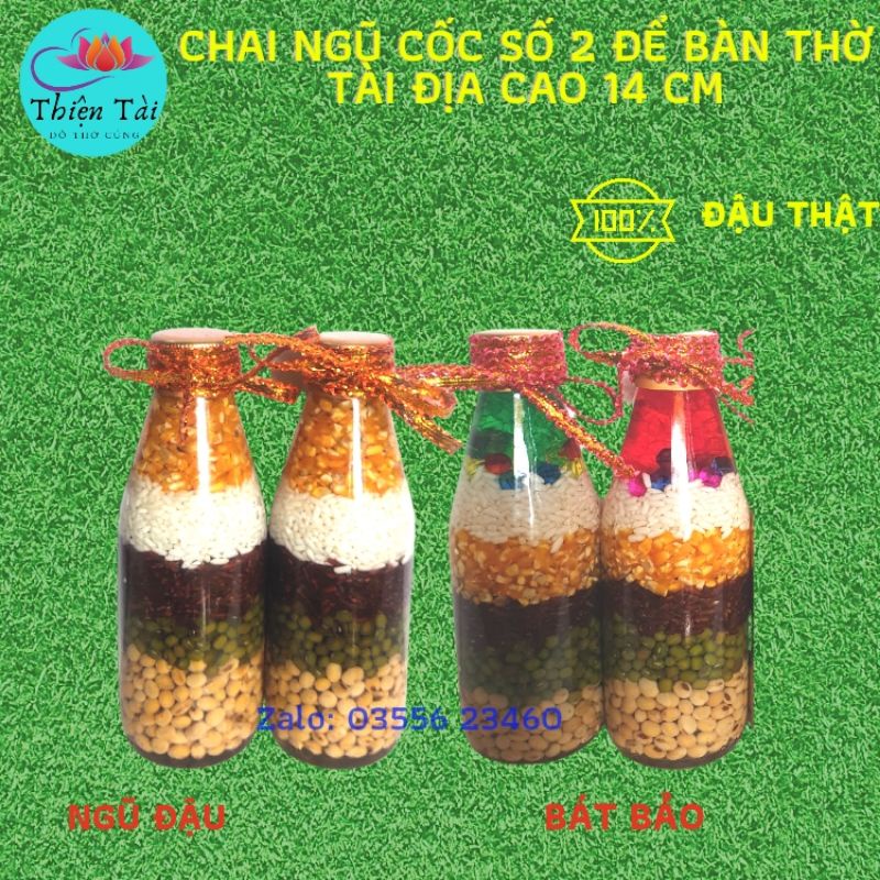 Chai ngũ cốc phong thủy để chưng bàn thờ Tài Địa.. số 2 ( chai thủy tinh)