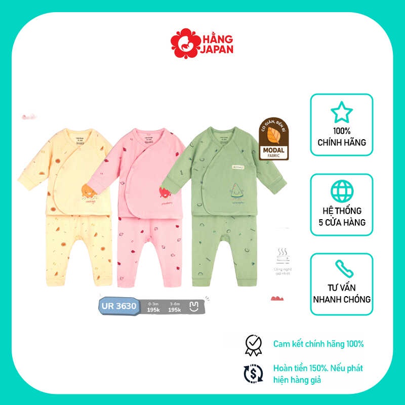 Bộ quần áo sơ sinh Ualarogo vải Modal Fabric cúc bấm chéo co giãn mềm mịn 3630