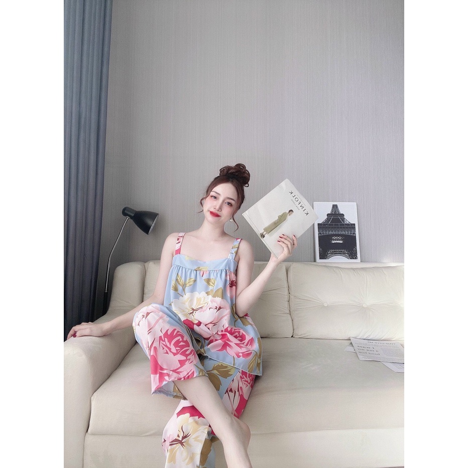 👉👉Sét đồ bộ ngủ quần dài, áo hai dây bản to chất hàn hoa nhí | BigBuy360 - bigbuy360.vn