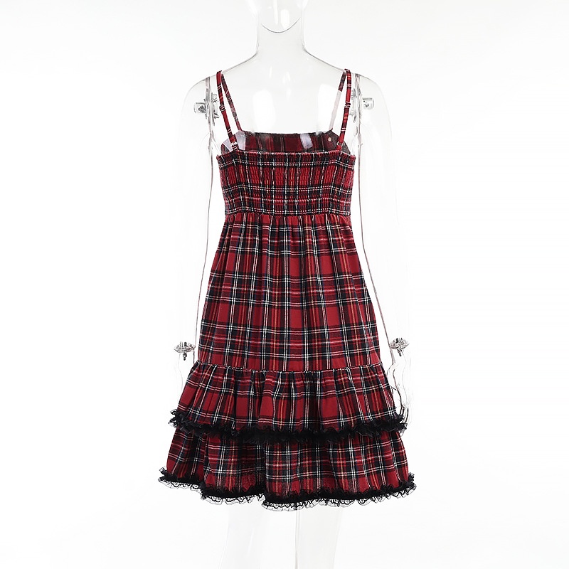 Đầm Hai Dây Họa Tiết Sọc Caro Thời Trang Cho Nữ