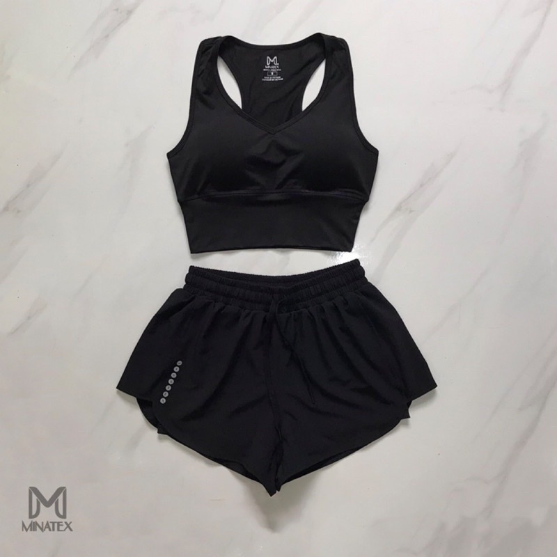 Bộ tập gym yoga cổ tim quần đùi Minatex