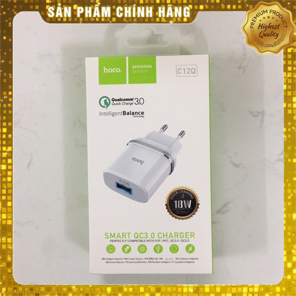 Củ sạc nhanh hoco c12q, sạc nhanh QC3.0/18w (BH 1 năm) TẶNG KÈM DÂY SẠC NHANH trị giá 50k [ HÀNG CHÍNH HÃNG]