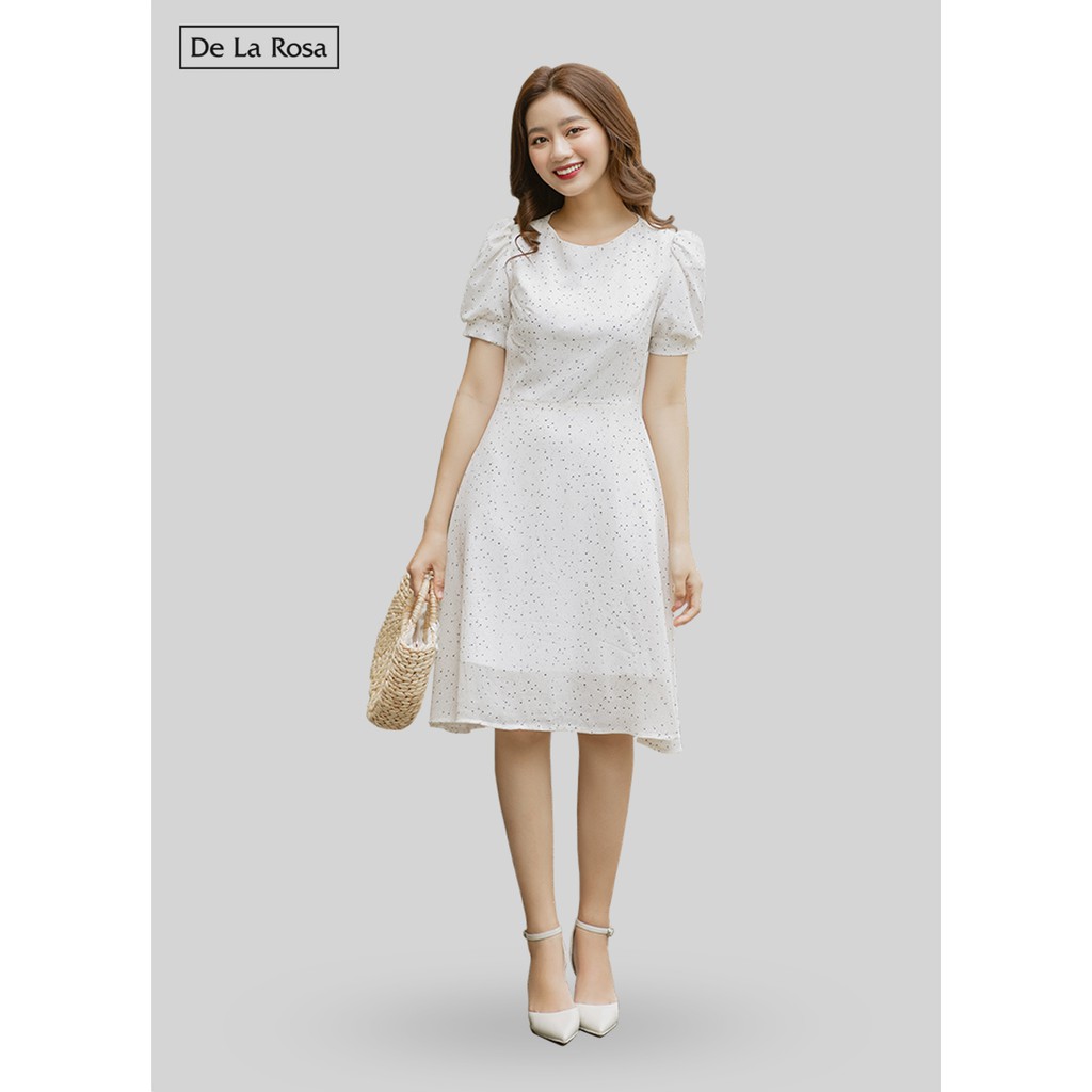 Đầm váy hoa nhí trắng thiết kế dáng xèo dạo phố công sở - De La Rosa | BigBuy360 - bigbuy360.vn