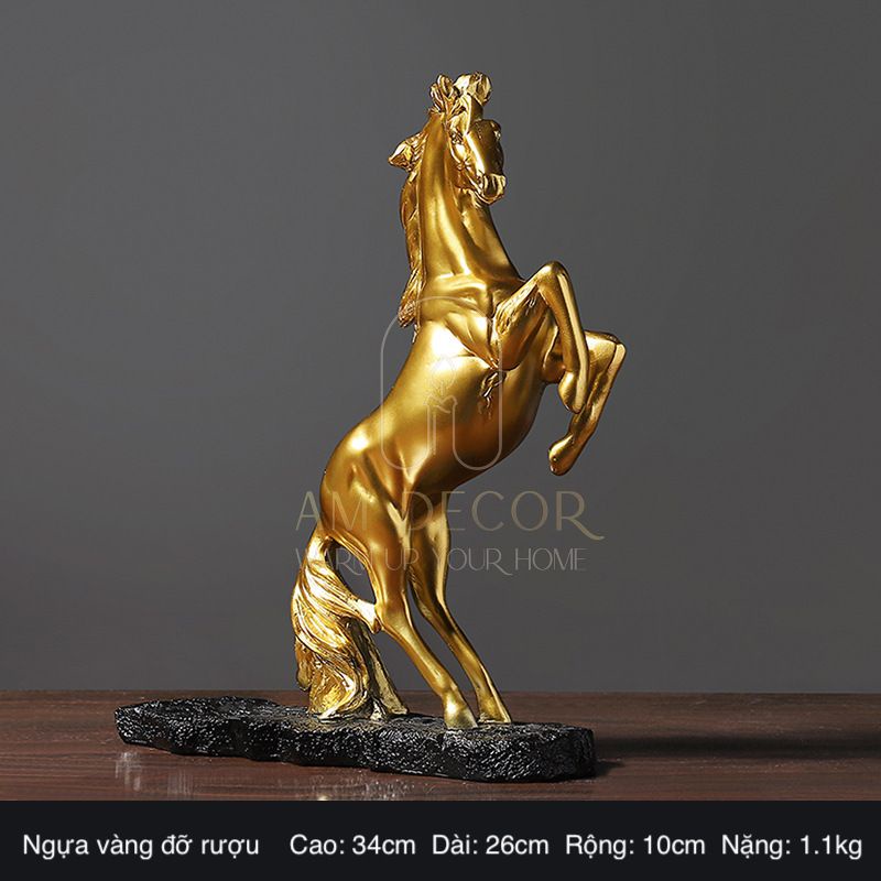 Tượng Ngựa vàng giá đỡ phong cách Bắc Âu decor trang trí văn phòng, phòng khách, quà tặng sang trọng - AM Decor