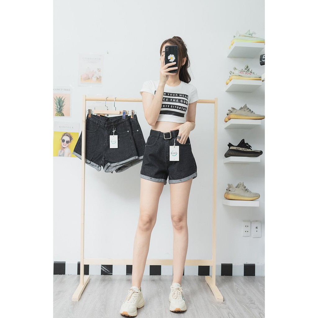 Quần Short Jean Lật Lai, Quần Đùi Nữ Trơn 2 Màu