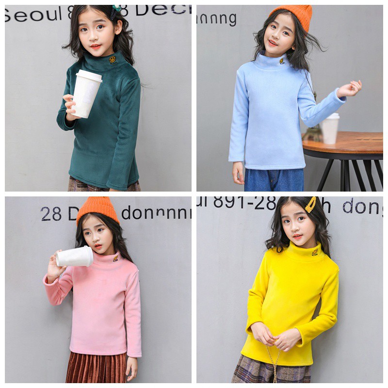 Áo Thun Cổ Lọ Tay Dài Màu Trơn Thời Trang Cho Bé