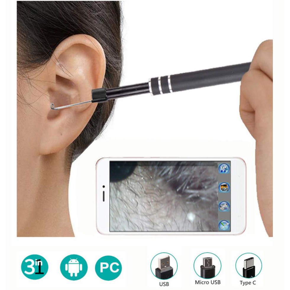 Máy Hỗ Trợ Lấy Ráy Tai Xịn-Camera Nội Soi Tai Siêu Nét Kèm Bộ Lấy Ráy Mũi chuyên nghiệp - Nhanh gọn - Không đau