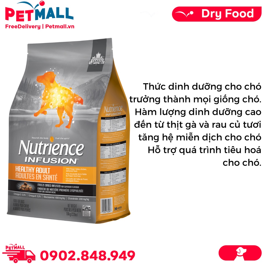 Thức ăn chó Nutrience Infusion Adult thịt gà rau củ 10kg - Dành cho chó trưởng thành giống vừa và lớn Petmall