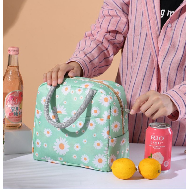 TÚI ĐỰNG HỘP CƠM VĂN PHÒNG GIỮ NHIỆT HOẠ TIẾT HOA CÚC NHIỀU MÀU SẮC