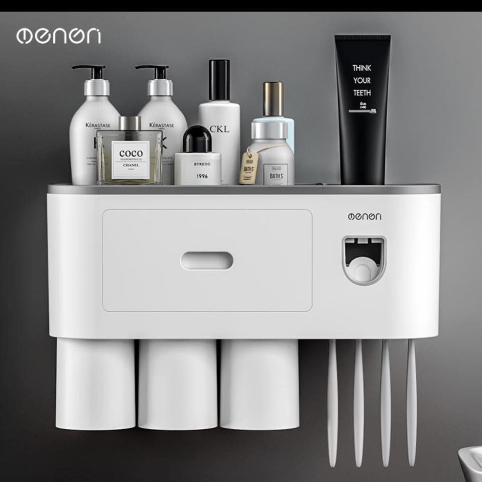 Bộ Nhả Kem Đánh Răng OENON Dán Tường Không Cần Khoan Đục, Tặng Kèm Miếng Dán, Bộ 3 Cốc