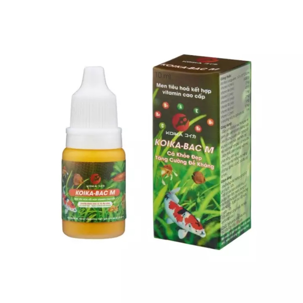 KOIKA-BAC M (chai 10ml), Men tiêu hóa kết hợp vitamin cao cấp giúp cá khỏe đẹp, tăng cường đề kháng