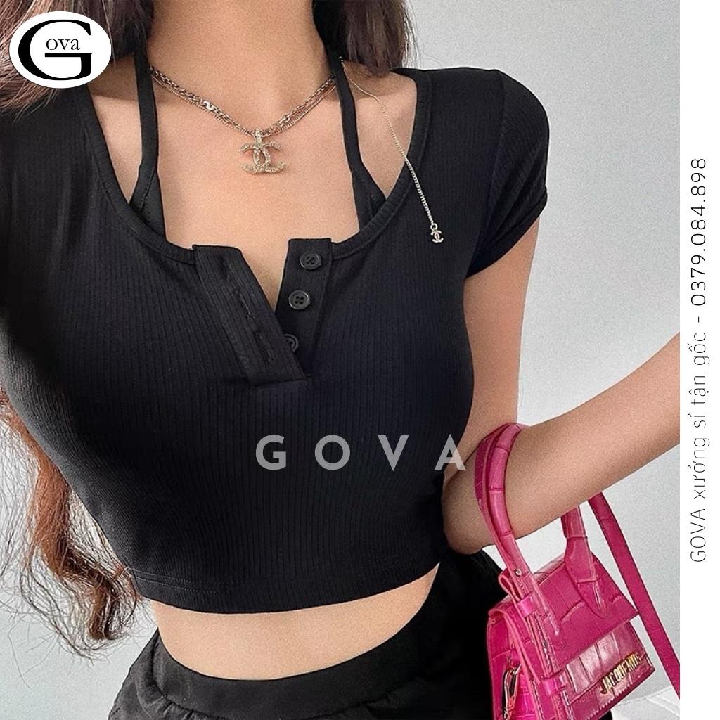 Áo Croptop GIẢ YẾM 2 LỚP Thun Gân Kiểu Sexy Nữ, Áo Thun Ôm Body Đẹp GOVA